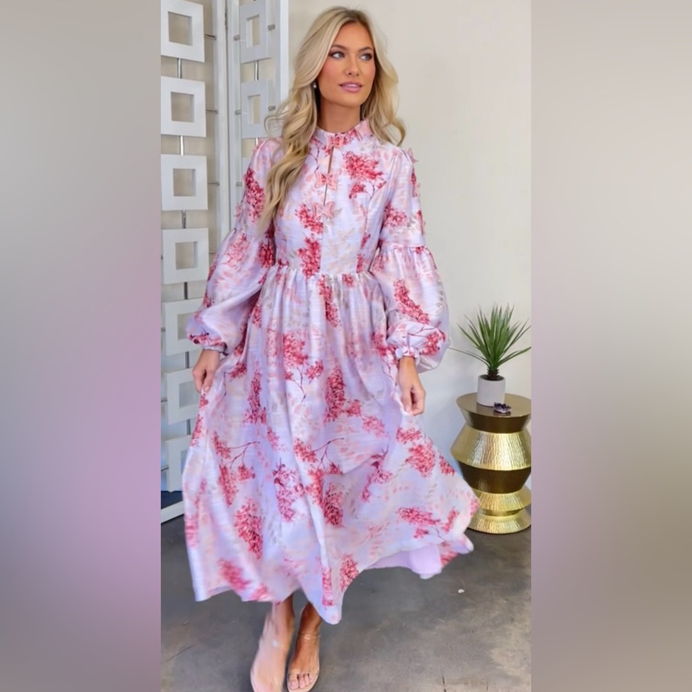 NWT INA size L pink butterfly midi dress